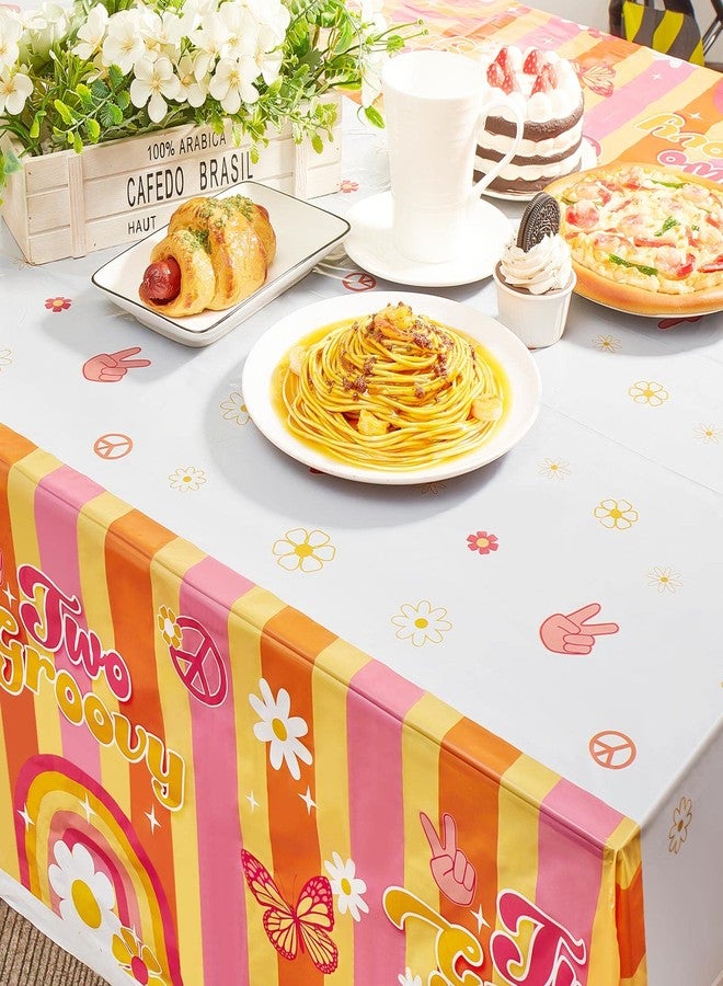 Jecery 3 Pcs Rainbow Plastic Two Groovy Tablecloths Two Groovy Birthday Decorations Daisy Table Cloth Retro Hippie Daisy Flower Decor for 60s 70s Retro Boho Themed Girl 2nd Birthday Supplies - Image 5